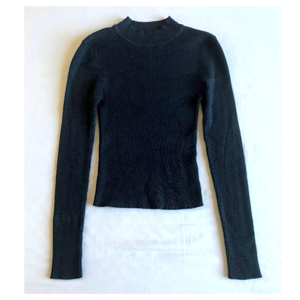Black Ribbed Long Sleeve Top